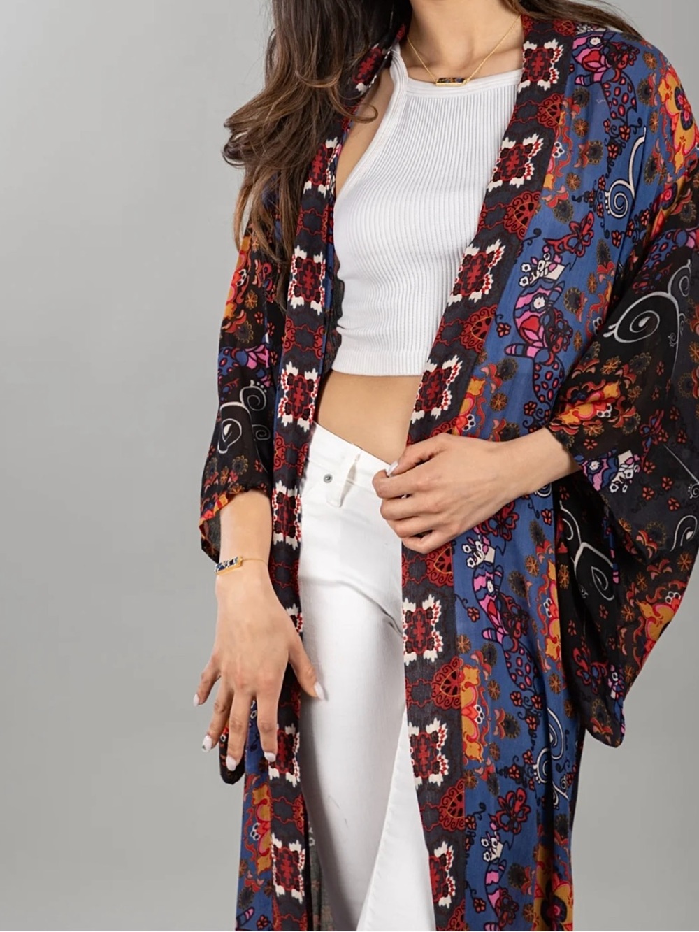 RARE EXC • Free People FP X Little Wing Kimono Duster in Multicolor •